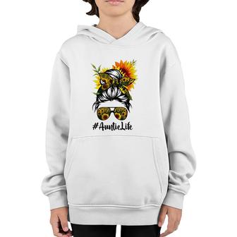 Auntie Life Messy Hair Bun Sunflower Women Mothers Day Youth Hoodie | Mazezy