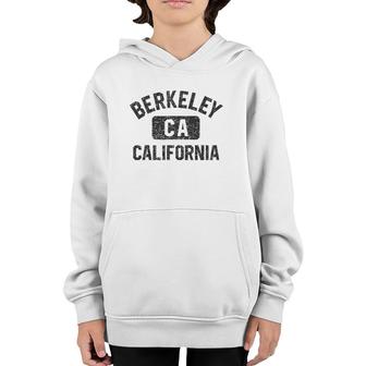 Berkeley California Gym Style Black W Distressed Black Print Youth Hoodie | Mazezy