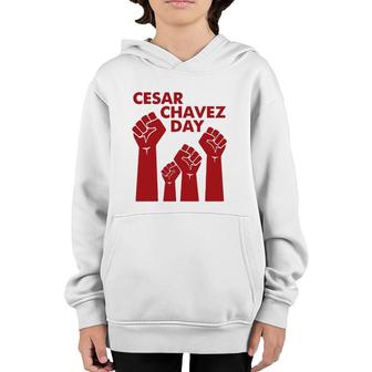 Cesar Chavez Day For Men Women Raised Fists Red Youth Hoodie | Mazezy