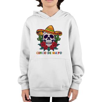 Cinco De Mayo Mexican Cross Sunglasses Skull Mustache Youth Hoodie - Seseable