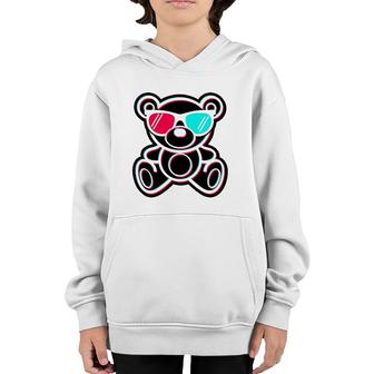Cool Teddy Bear Glitch Effect With 3D Glasses Youth Hoodie - Seseable