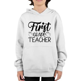 First Grade Teacher Back To School Black Apple Youth Hoodie - Seseable