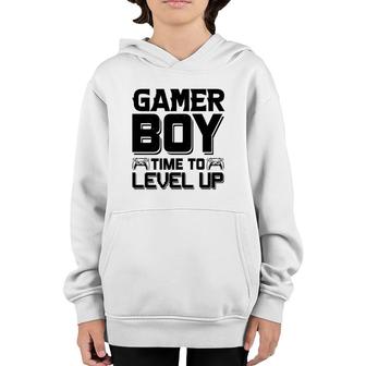 Gamer Boy Time To Level Up Black Design Birthday Boy Matching Video Gamer Youth Hoodie - Seseable