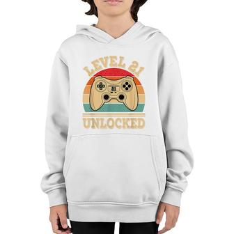 Level 21 Unlocked Video Gaming 21St Birthday 2001 Retro Game Youth Hoodie - Seseable