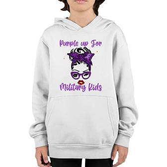 Messy Bun Purple Up Day For Military Kids Child Purple Up Youth Hoodie - Seseable