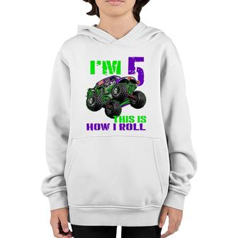 Monster Trucks Are My Jam 5Th Birthday Boy 5 Years Old Bday Youth Hoodie - Seseable