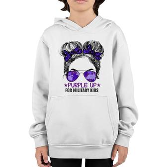 Purple Up For Military Kids - Cute Messy Bun Military Kids Youth Hoodie - Seseable