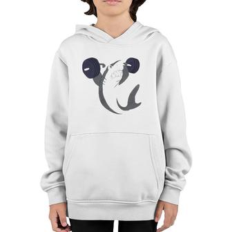 Weightlifing Shark Barbell Funny Workout Gym Weightlifter Youth Hoodie | Mazezy
