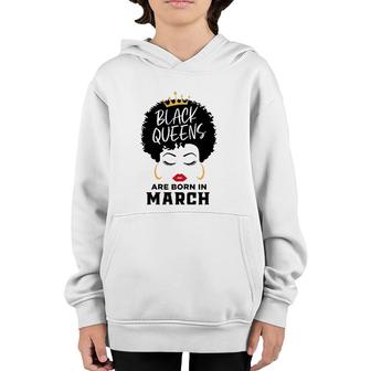 Womens Black Queens Are Born In March Happy Birthday Black Afro Youth Hoodie - Seseable