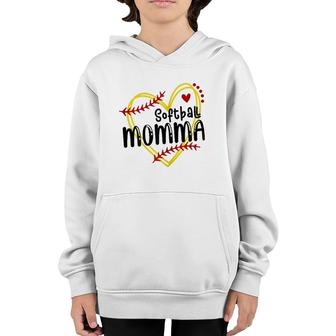 Womens Heart Momma Love Softball Mothers Day Momma Softball Youth Hoodie - Seseable