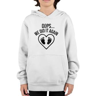 Womens Oops We Did It Again Funny Pregnancy Baby Announcement V-Neck Youth Hoodie | Mazezy