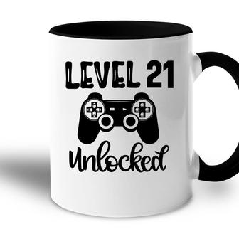 21St Birthday Black Gamer Unlocked Level Accent Mug - Seseable