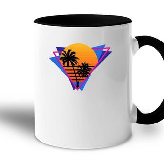 80S Style Synthwave Retrowave Aesthetic Palm Tree Sunset Accent Mug | Mazezy