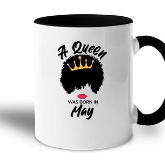 A Queen Was Born In May Curly Hair Cute Girl Accent Mug - Seseable