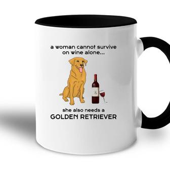 A Woman Cannot Survive On Wine Alone - Golden Retriever Accent Mug - Seseable