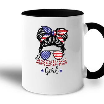 All American Girls 4Th Of July Daughter Messy Bun Usa Accent Mug - Seseable