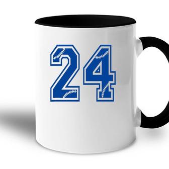 Baseball Number 24 Blue Sports Player Uniform Jersey Accent Mug - Seseable