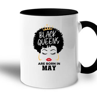 Black Queens Are Born In May Birthday Curly Hair Girl Accent Mug - Seseable