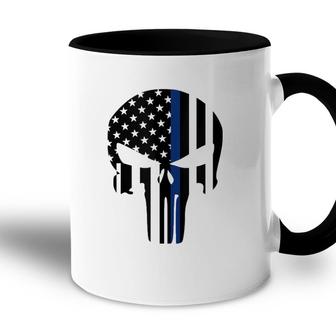 Blue Line American Skull Flag Support Police Accent Mug | Mazezy