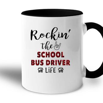 Buffalo Plaid Rockin The School Bus Driver Life Accent Mug - Seseable