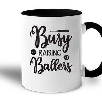 Busy Raising Ballers Gray And Black Graphic Accent Mug - Seseable