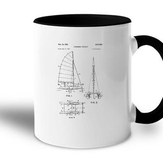 Catamaran Sailboat Blueprint - Old Sailing Boat Ocean Accent Mug | Mazezy