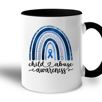Child Abuse Awareness Boho Blue Rainbow Accent Mug - Seseable
