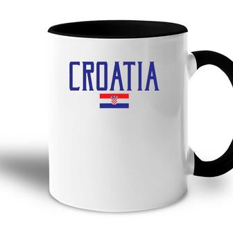 Croatia Flag Vintage Blue Text Accent Mug | Mazezy