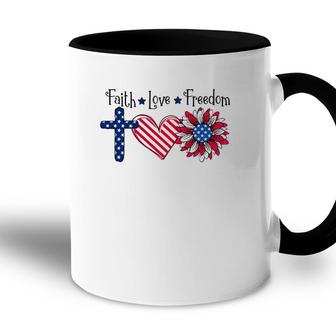 Faith Love Freedom Patriotics Usa Flag Sunflower 4Th Of July Accent Mug - Seseable