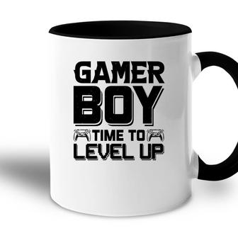 Gamer Boy Time To Level Up Black Design Birthday Boy Matching Video Gamer Accent Mug - Seseable