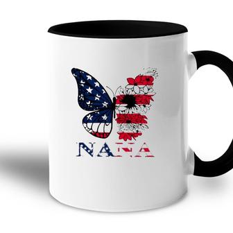 Grandma Nana Butterfly With Flowers 4Th Of July American Flag Accent Mug - Seseable