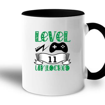 Green Letter Level 11 Unlocked Gamer 11Th Birthday Accent Mug - Seseable