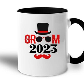 Groom Groom Bachelor Party 2023 Red Black Accent Mug - Seseable