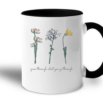 Grow Through What You Go Through Vintage Wildflower Poppy Accent Mug - Seseable