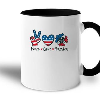 Happy 4Th Of July Peace Love America Usa Flag Heart Sunflower Accent Mug - Seseable