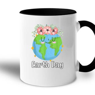 Happy Earth Day Cute Earth Smiles With Floral Earth Day 2022 Accent Mug - Seseable