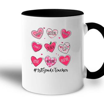Hearts Teach Love Inspire 1St Grade Teacher Valentines Day Accent Mug - Seseable