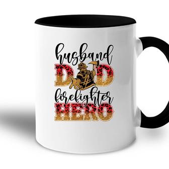 Husband Dad Firefighter Hero Job Title Funny Gift Accent Mug - Seseable