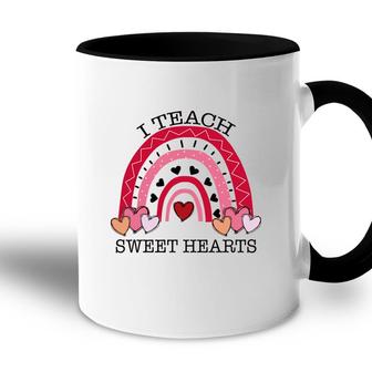 I Teach Sweet Hearts Teacher Rainbow Red Accent Mug - Seseable