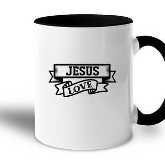Jesus Love Banner Bible Verse Black Graphic Christian Accent Mug - Seseable