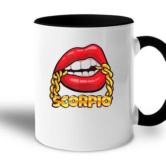 Juicy Lips Gold Chain Scorpio Zodiac Sign Accent Mug | Mazezy