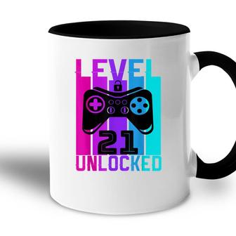Level 21 Unlocked Video Gamer 21 Years Old Birthday Accent Mug - Seseable