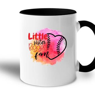 Little Baseball Sister Biggest Fan Pink Cute Heart Accent Mug - Seseable
