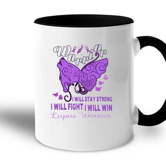 Lupus Awareness Warrior Purple Ribbon Butterfly Wolf Womens Accent Mug - Seseable