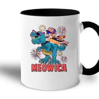 Meowica Funny T-Rex And Cat Celebrating 4Th Of July Accent Mug - Seseable