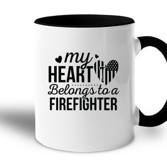 My Heart Belongs To A Firefighter Full Black Accent Mug - Seseable