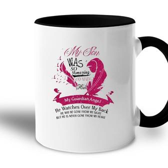 My Son Was So Amazing God Made Him My Guardian Angel Watches Over My Back My Sight Never Gone From My Heart Loss Son Pink Feather Flying Bird Accent Mug - Seseable