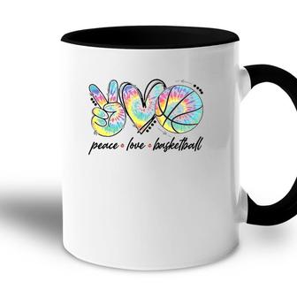 Peace Love Basketball Tie Dye Cute Basketball Lovers Accent Mug | Mazezy