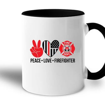 Peace Love Firefighter Letter Graphic Full Red Black Accent Mug - Seseable