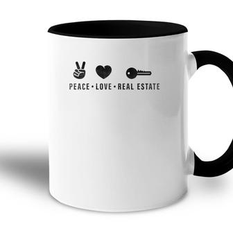 Peace Love Real Estate Funny Real Estate Agent Gift Raglan Baseball Tee Accent Mug - Seseable